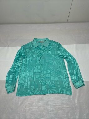 Drapers Studio Teal Floral-Texture Button-Down Blouse Sz:12P